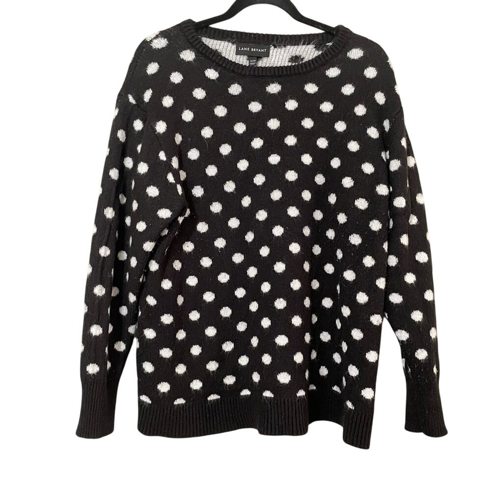 Lane Bryant Black & White Polka Dot Crew Neck Sweater Womens 14/16 Pullover